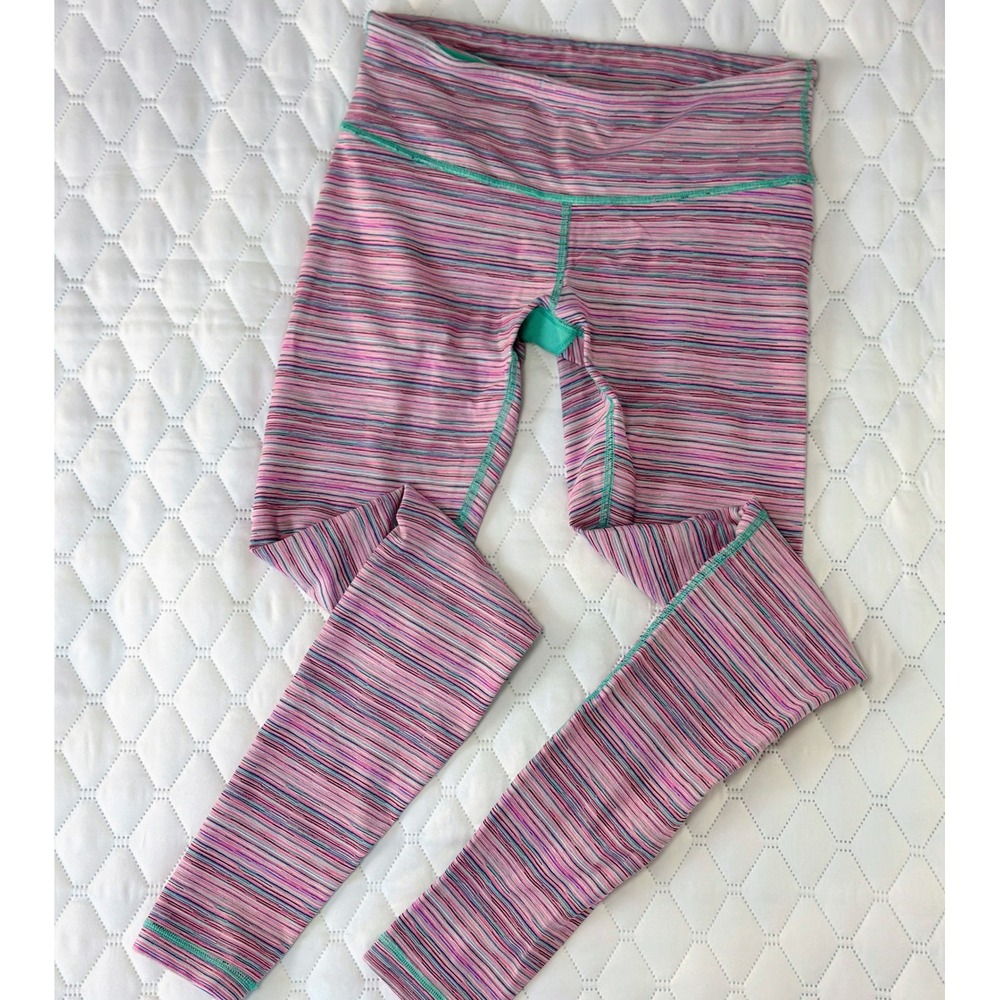 Lululemon Wunder Under Leggings Womens 8 Pink Purple Striped Excellent Luon Yoga